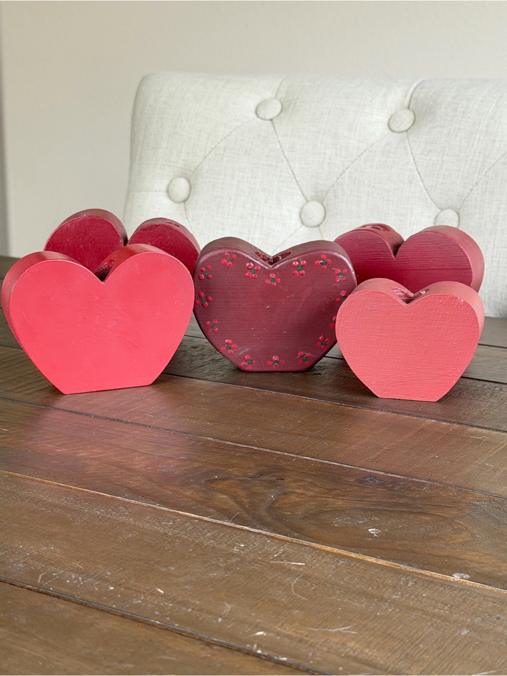 Vintage Rustic Wooden Heart Candle Holders Primitive Farmhouse Decor